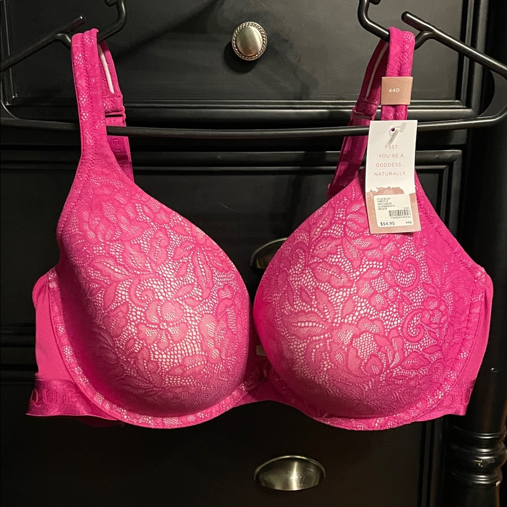 Cacique Vibrant Pink and Cream Lace Bra